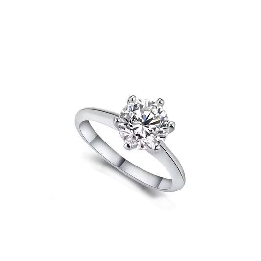 1Ct Moissanite Engagement Ring: Six Prong Sterling Silver Solitaire