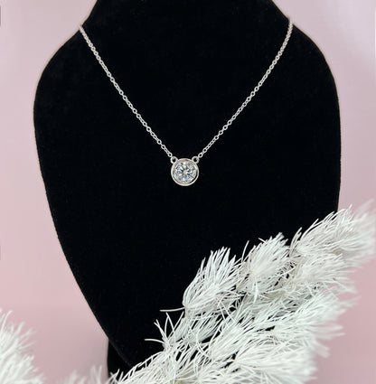 1 Carat Moissanite Solitaire Necklace: 14K Gold or Sterling Silver Bezel Pendant