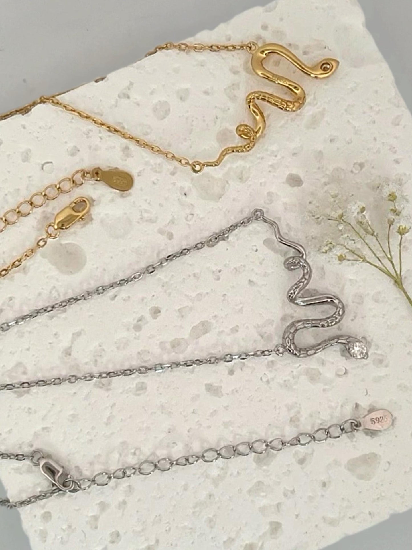 14K Gold Moissanite Snake Pendant: Sterling Silver Serpent Necklace