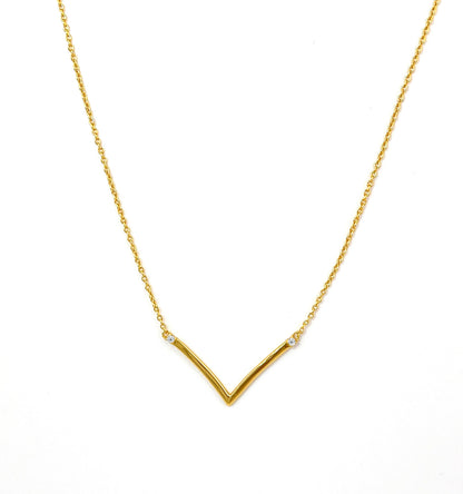 Moissanite V-Necklace: 18K Gold Plated Sterling Silver Chevron Necklace