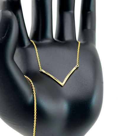 Moissanite V-Necklace: 18K Gold Plated Sterling Silver Chevron Necklace