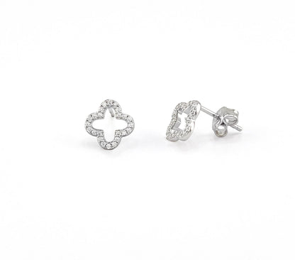 Moissanite Four Leaf Clover Stud Earrings: Sterling Silver Floral Earstuds