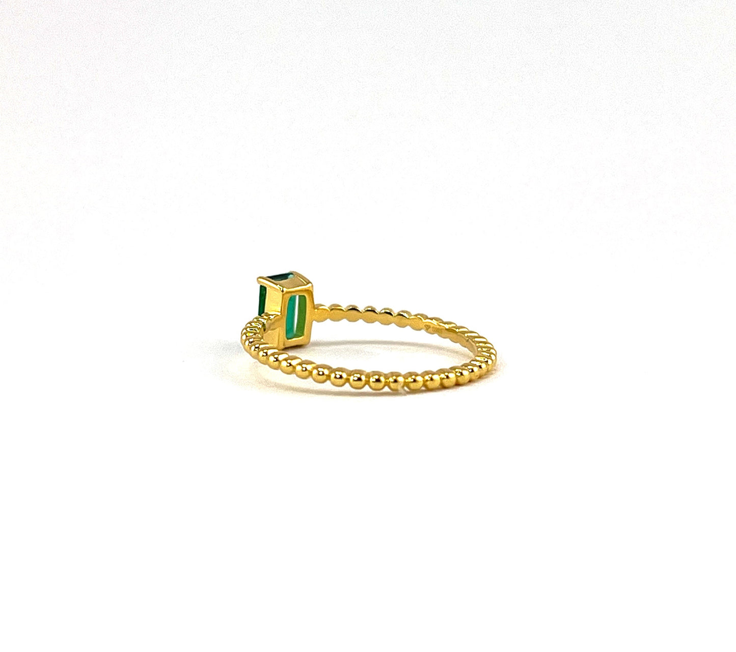 Emerald Baguette Ring: 14K Gold Plated Sterling Silver Stacker - Size 7