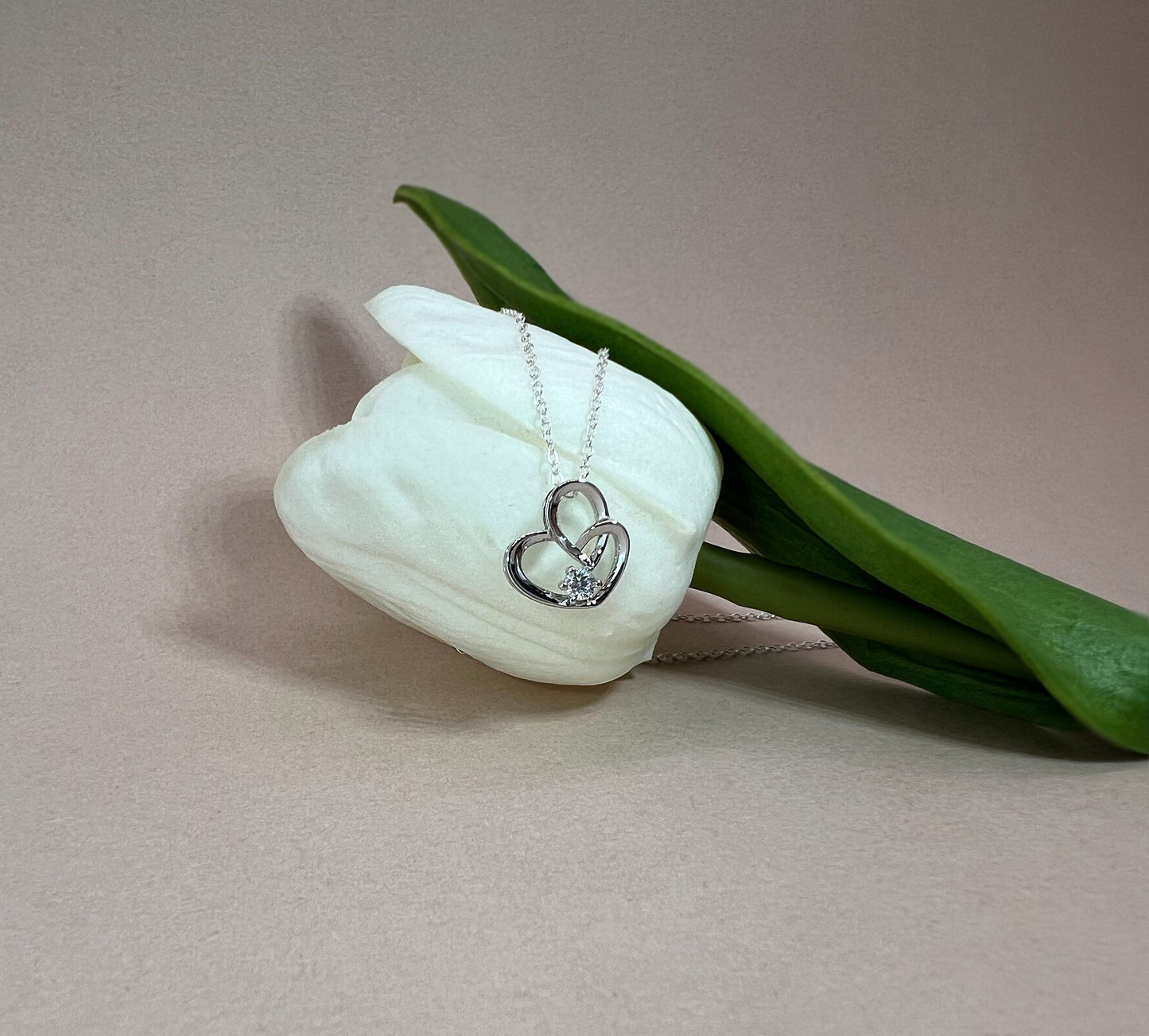 VVS1 Moissanite Heart Necklace: Rhodium Plated Sterling Silver