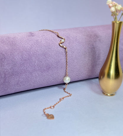 Rose Gold Pearl Charm Bracelet: Moissanite, Sterling Silver, Freshwater Pearl