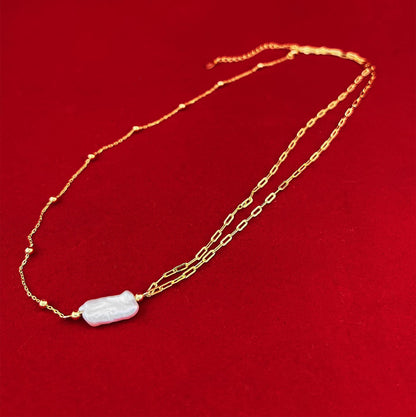 Keshi Pearl Paperclip Necklace: 18k Gold-Plated Sterling Silver Statement