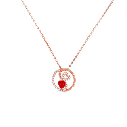 Rose Gold Sterling Silver Heart Necklace: Red Enamel CZ Pendant