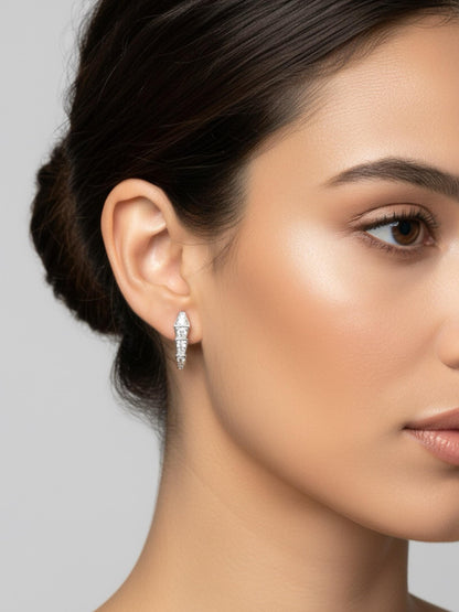 Certified Moissanite Serpenti Earrings, Platinum Plated 925 Sterling Silver Snake J Hoops, Graduated Hoop Earrings for Women