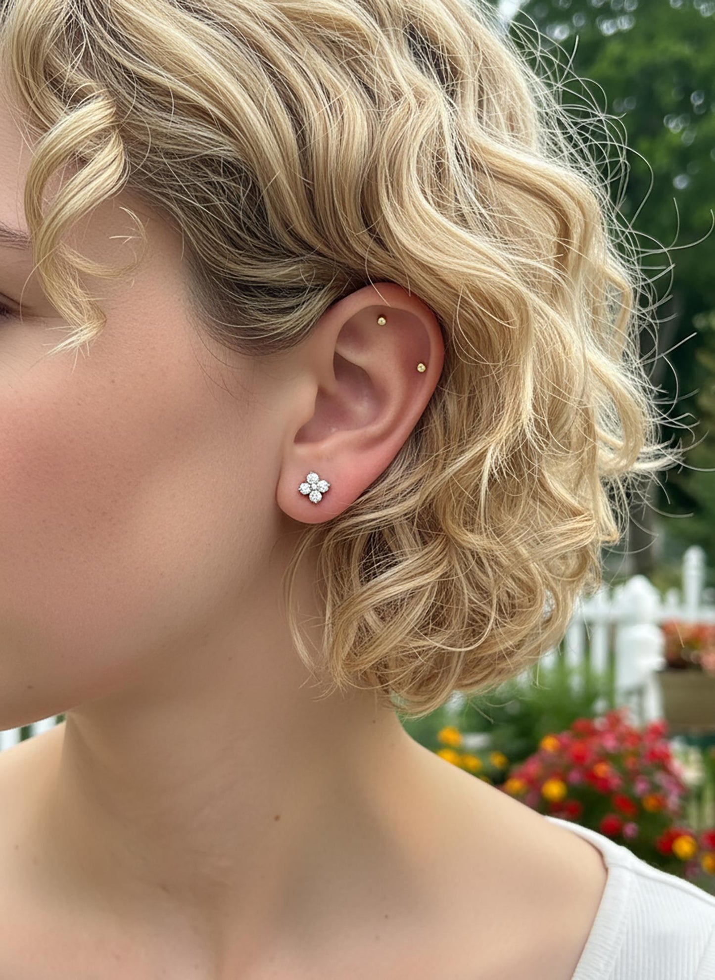 Moissanite Clover Stud Earrings: Rhodium Sterling Silver