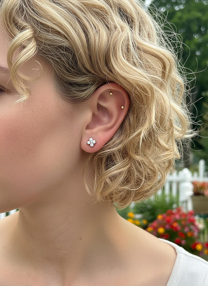 Moissanite Clover Stud Earrings: Rhodium Sterling Silver