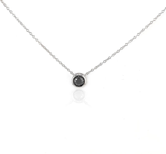 Black Diamond Solitaire Pendant Necklace or Bracelet: Sterling Silver Bezel Set