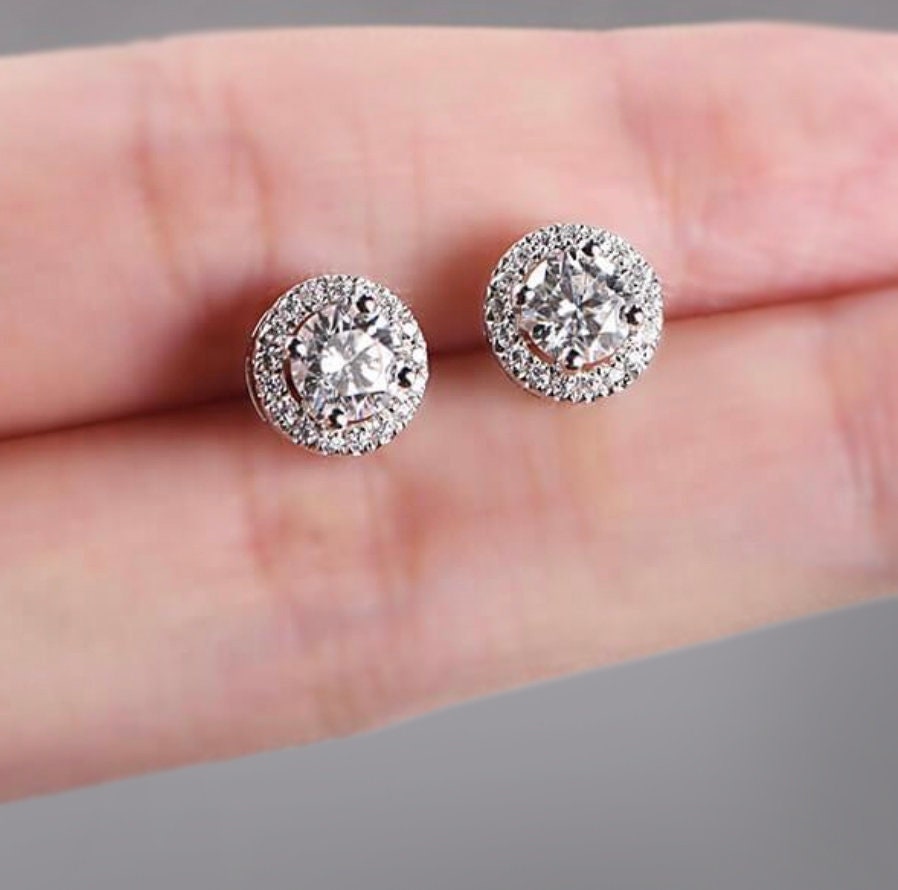 Halo Moissanite Stud Earrings: 3.0Ct VVS1 Sterling Silver