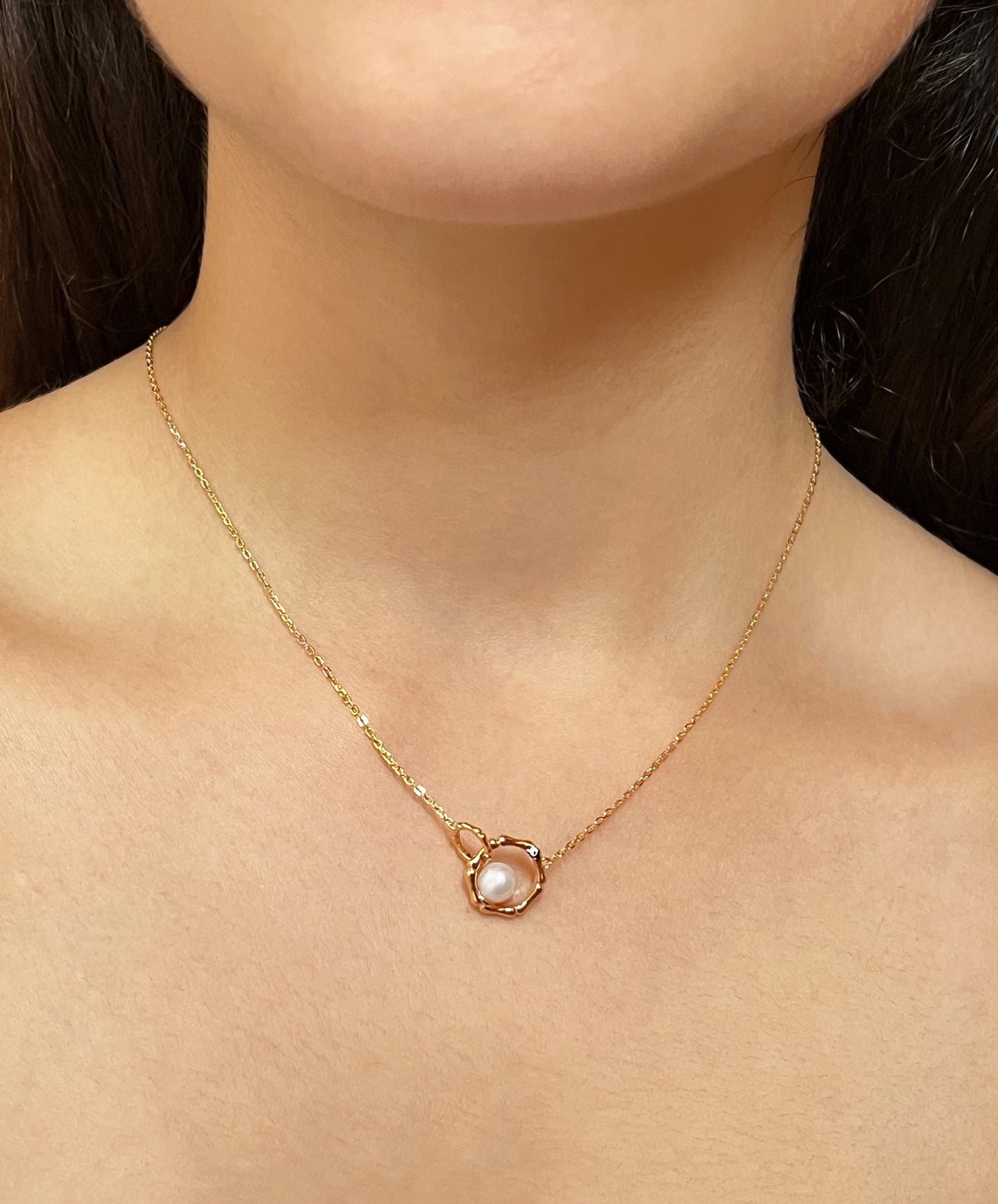 14K Gold Plated Sterling Silver Freshwater Pearl Moissanite Necklace
