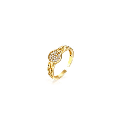 Moissanite Pave Disc Ring: 18K Gold Plated Sterling Silver