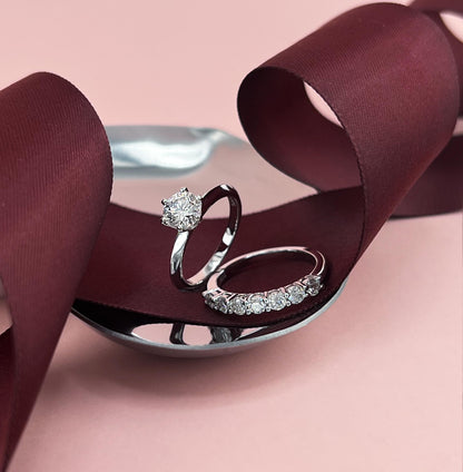 VVS1 Moissanite Wedding Ring: Rhodium Plated Sterling Silver Anniversary Band