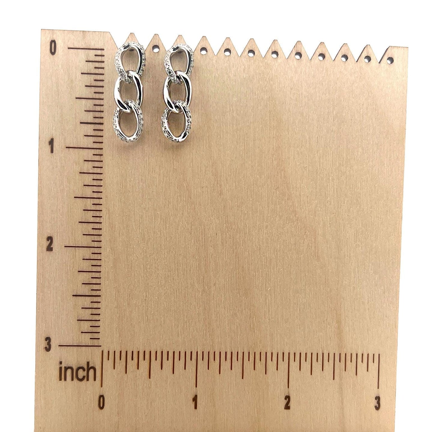 Moissanite Chain Link Earrings: Rhodium Plated Sterling Silver Dangle