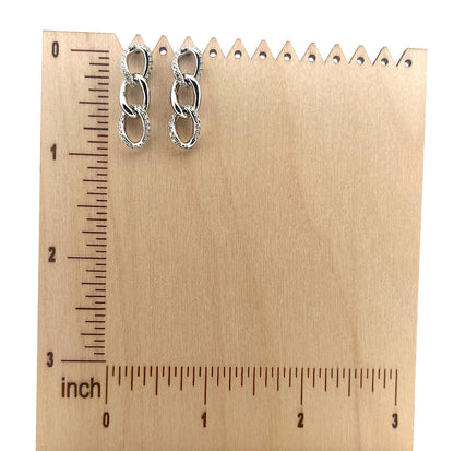 Moissanite Chain Link Earrings: Rhodium Plated Sterling Silver Dangle