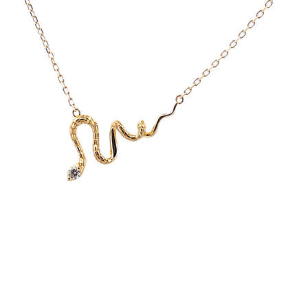 14K Gold Moissanite Snake Pendant: Sterling Silver Serpent Necklace