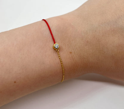 Moissanite Red Cord Bracelet: 18K Gold Plated Sterling Silver, Adjustable