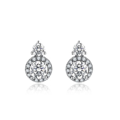 1.5CTW Certified Moissanite Halo Stud Earrings: Rhodium Plated Sterling Silver