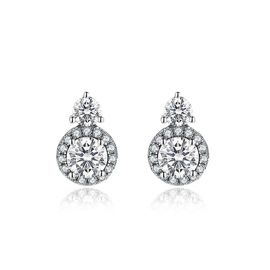 1.5CTW Certified Moissanite Halo Stud Earrings: Rhodium Plated Sterling Silver
