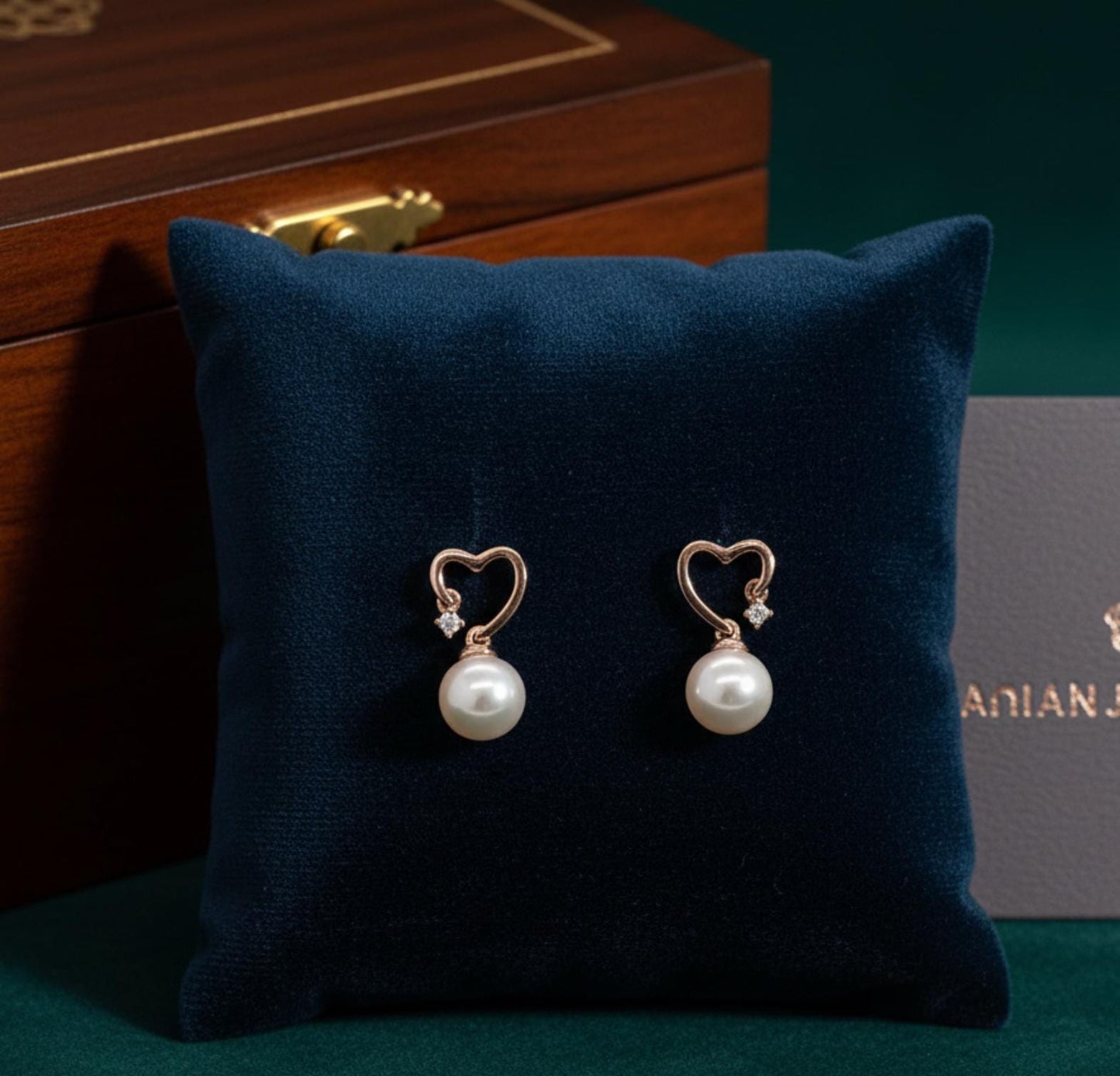 Moissanite Pearl Heart Earrings: 14K Rose Gold Plated Sterling Silver