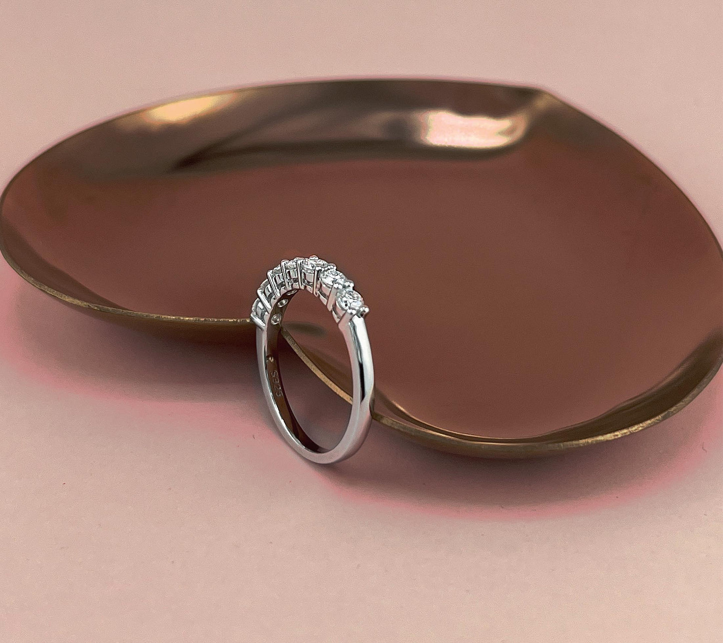 VVS1 Moissanite Wedding Ring: Rhodium Plated Sterling Silver Anniversary Band