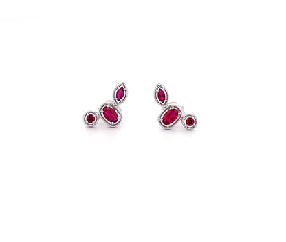 Ruby Ear Climber Stud Earrings: Rhodium Plated Sterling Silver