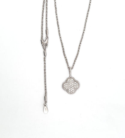 Moissanite Four-Leaf Clover Necklace: Rhodium Plated Sterling Silver Pendant