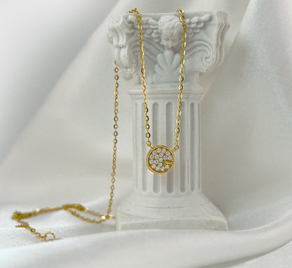 Moissanite Pavé Disc Necklace: 18K Yellow Gold Plated Sterling Silver