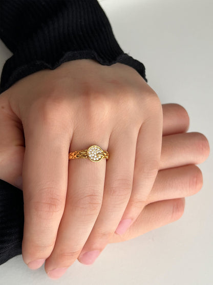 Moissanite Pave Disc Ring: 18K Gold Plated Sterling Silver