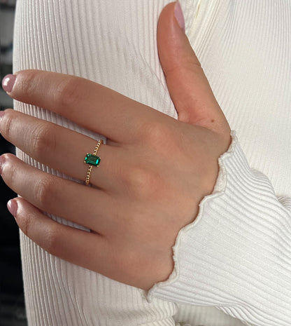 Emerald Baguette Ring: 14K Gold Plated Sterling Silver Stacker - Size 7