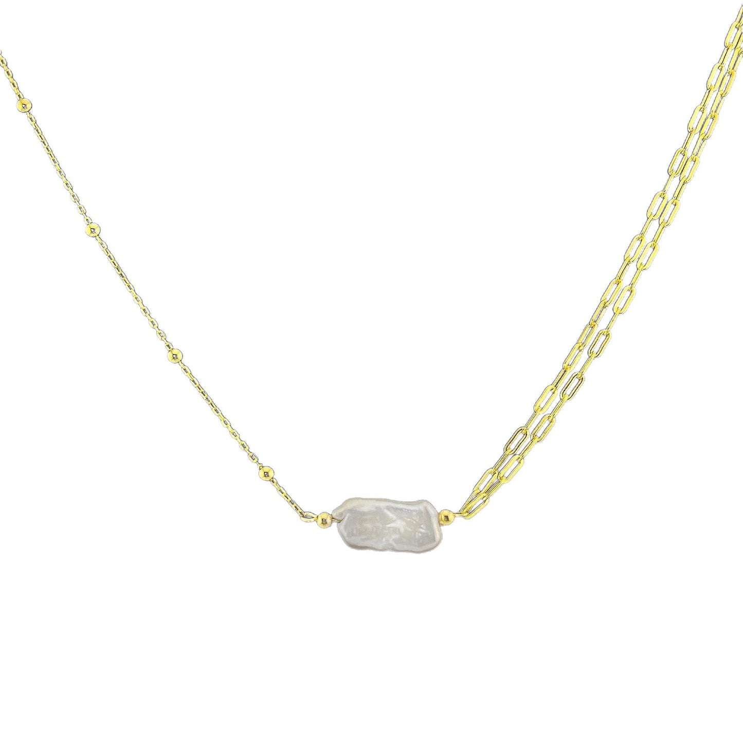 Keshi Pearl Paperclip Necklace: 18k Gold-Plated Sterling Silver Statement