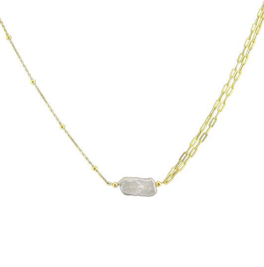 Keshi Pearl Paperclip Necklace: 18k Gold-Plated Sterling Silver Statement