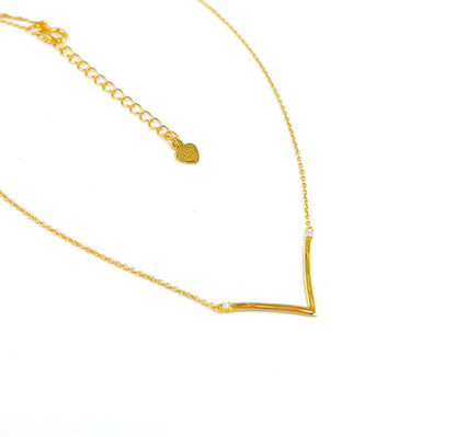 Moissanite V-Necklace: 18K Gold Plated Sterling Silver Chevron Necklace