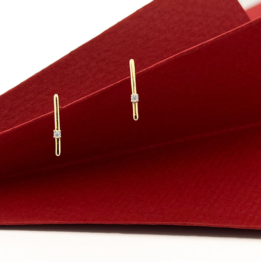 14K Yellow Gold Diamond Bar Earrings: Minimalist Studs
