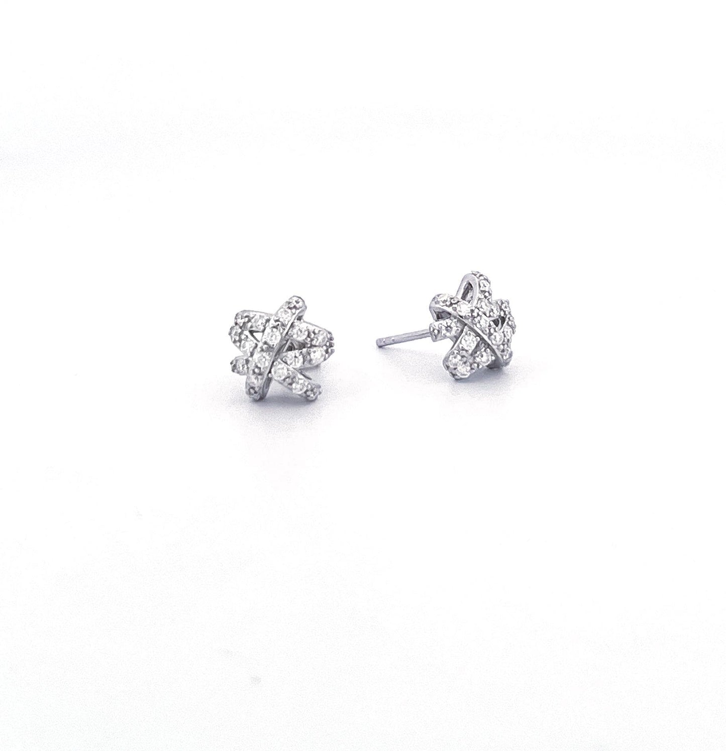 Moissanite Knot Stud Earrings: Sterling Silver Love Knot Design