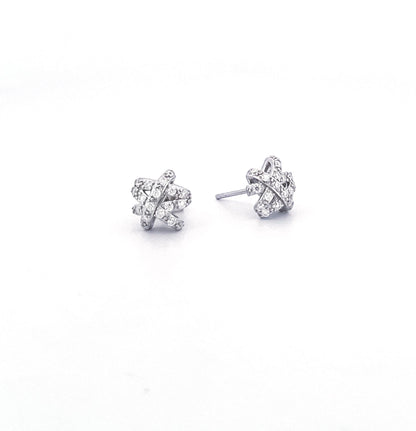 Moissanite Knot Stud Earrings: Sterling Silver Love Knot Design