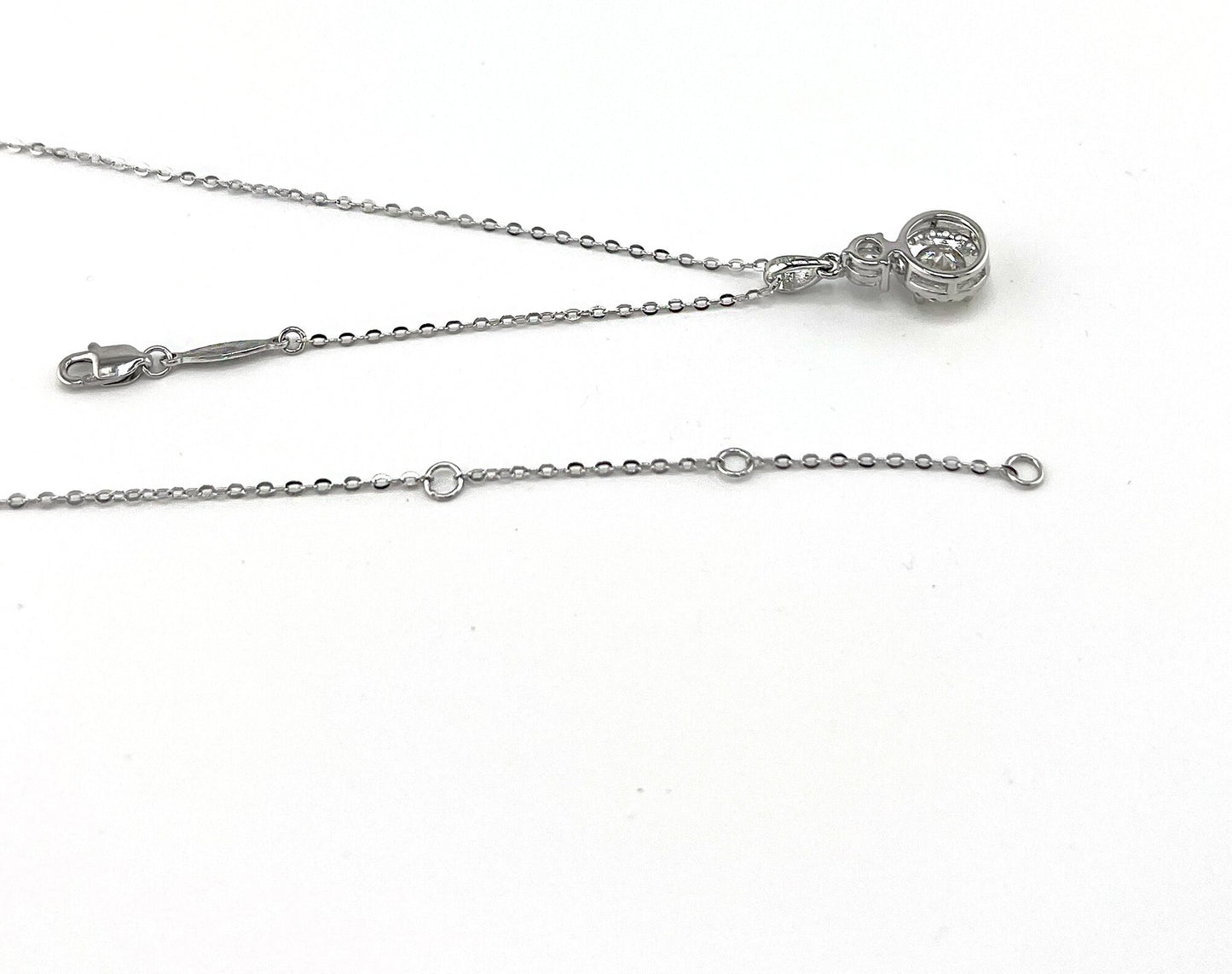 1.5CTW VVS1 Moissanite Halo Necklace: Rhodium Plated Sterling Silver Pendant