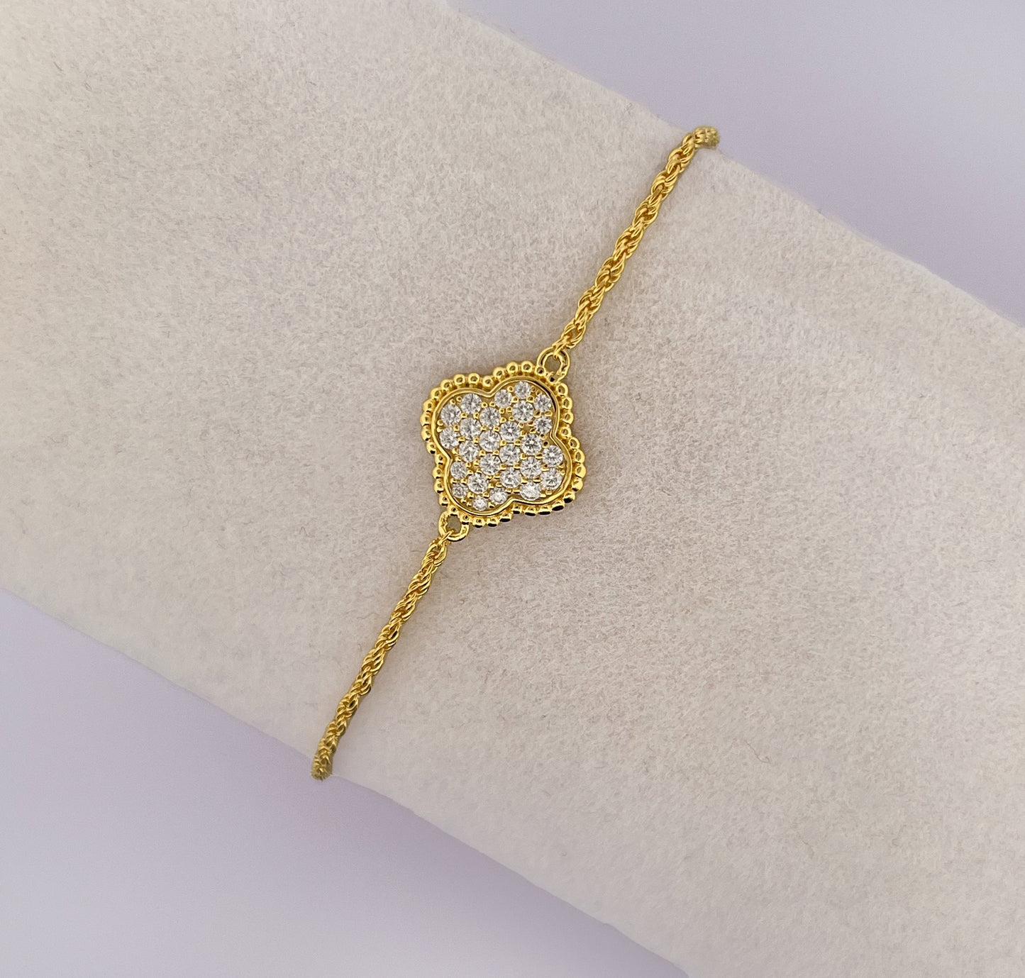 Moissanite Four Leaf Clover Bracelet: 18K Gold or Sterling Silver