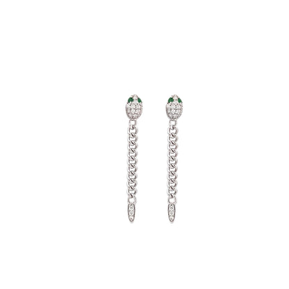 Moissanite Snake Earrings: 18K Gold Emerald Sterling Silver Dangles