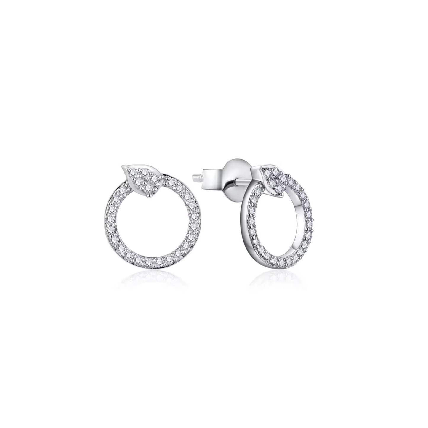 Certified Moissanite Sterling Silver Stud Earrings: Dainty Pave Circle