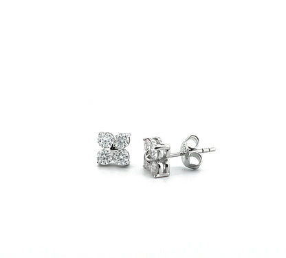 Moissanite Clover Stud Earrings: Rhodium Sterling Silver