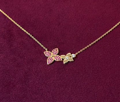Sapphire Flower Necklace: Yellow Gold Plated Sterling Silver Floral Pendant