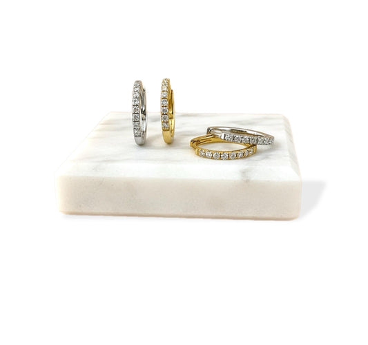 VVS1 Moissanite Pavé Huggie Hoop Earrings: 18K Gold or Rhodium Plated Sterling Silver | Dainty Diamond Alternative Minimalist Jewelry