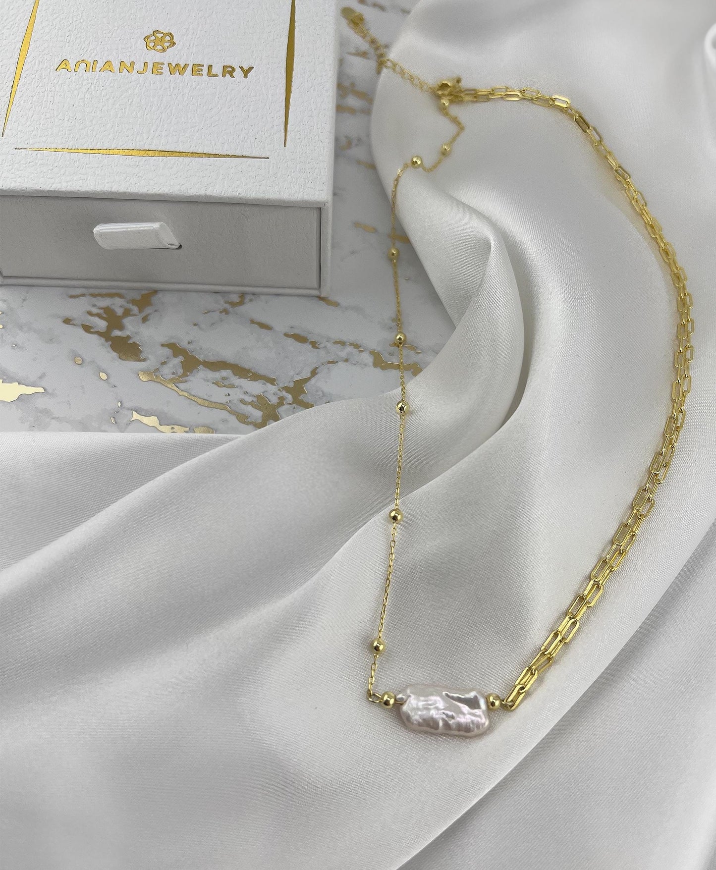Keshi Pearl Paperclip Necklace: 18k Gold-Plated Sterling Silver Statement