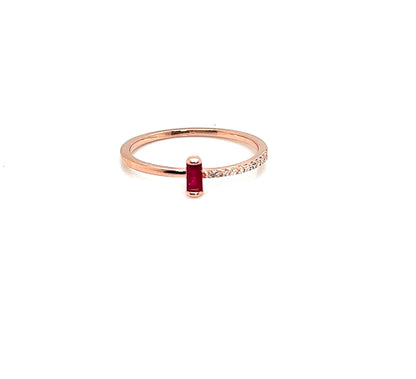 Ruby or Sapphire Baguette Ring: Diamond 14K Gold Plated Sterling Silver