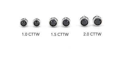 Black Diamond Stud Earrings: .925 Sterling Silver Bezel Solitaire