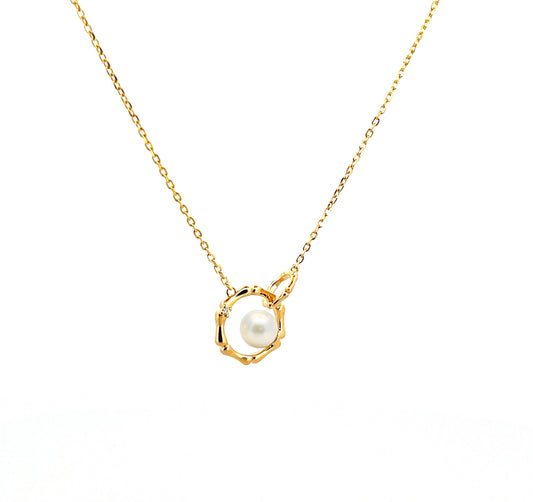 14K Gold Plated Sterling Silver Freshwater Pearl Moissanite Necklace