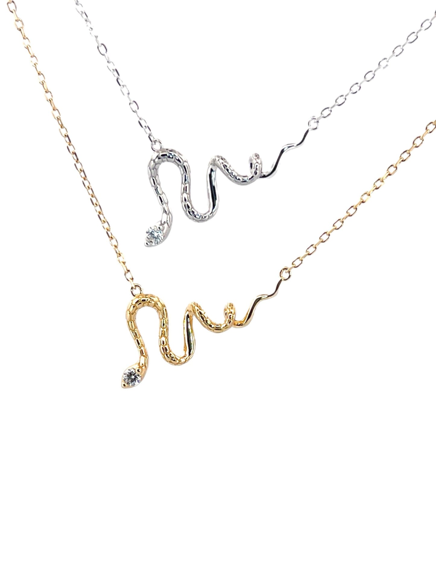 14K Gold Moissanite Snake Pendant: Sterling Silver Serpent Necklace